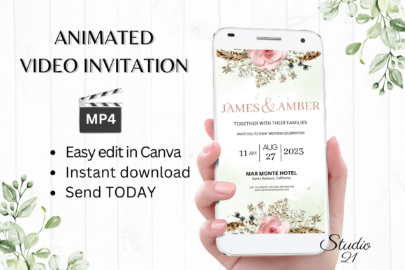 Boho Wedding Invitation W8126: Effortless Animated Style