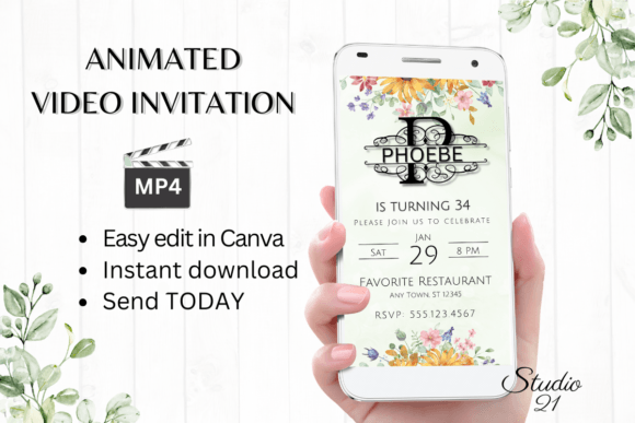 Digital Invitation (Monogram Letter P): Modern Animated Style