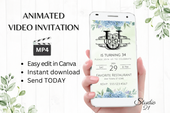 Digital Invitation (Monogram Letter U): Elegant Animated Evites