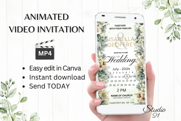 Electronic Wedding Invitation W8424B: A Modern Animated Template