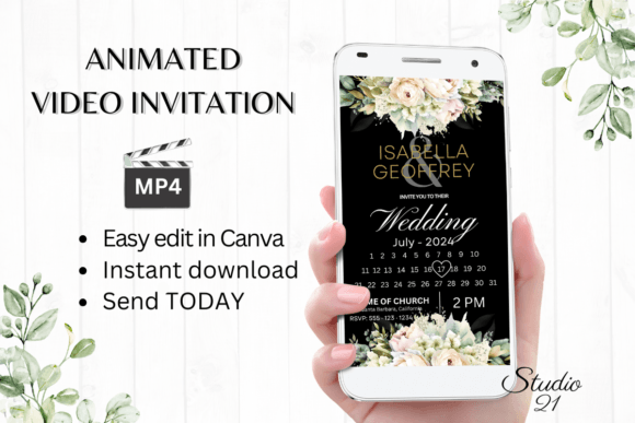 Electronic Wedding Invitation W8429B: Your Modern, Animated Digital Evite
