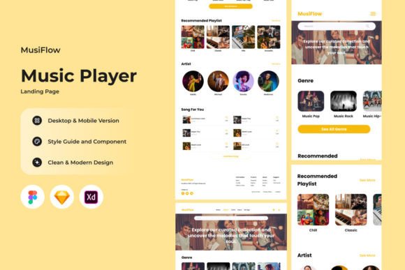 MusiFlow - Music Player Landing Page V2: Your Design for Sonic Storytelling