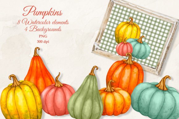 Pumpkins Watercolor Collection: Digital Assets for Autumn Design